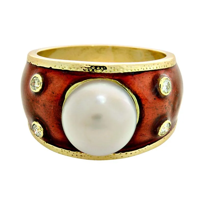 men’s wedding rings with sapphires for engagement-Ring-South Sea Pearl and Diamond (Enamel)  (1962I)