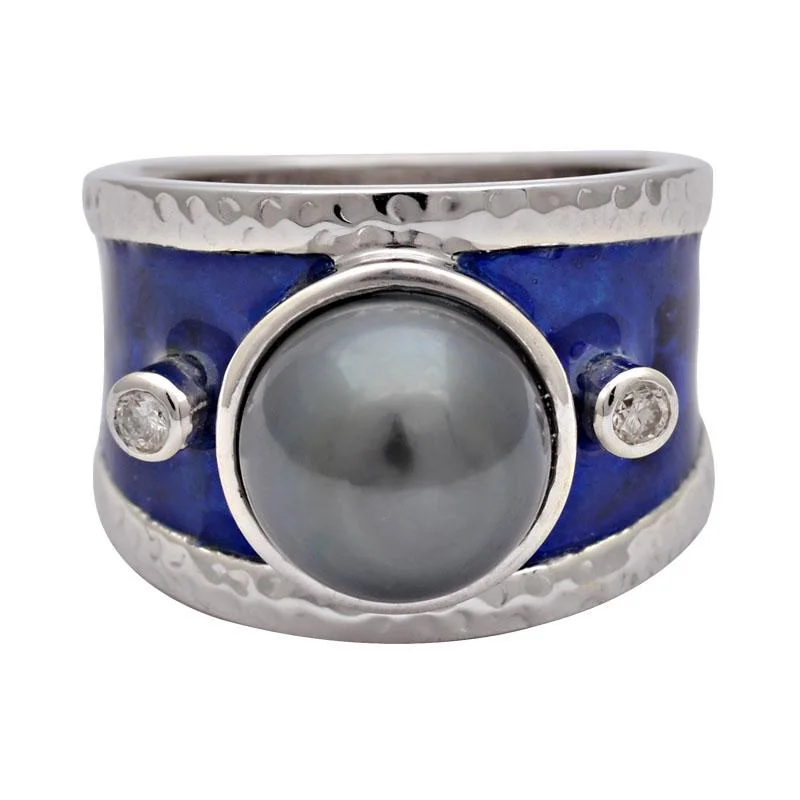 women’s wedding rings with diamonds and sapphires for men-Ring-South Sea Pearl and Diamond (Enamel)  (177GS)