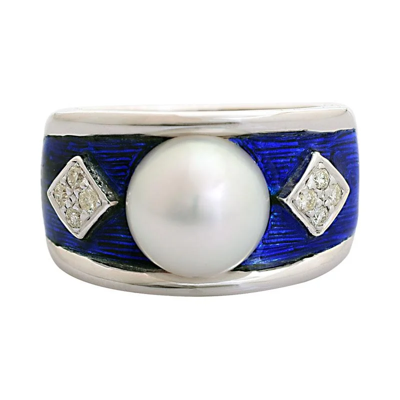 vintage rings with diamonds and sapphires for engagement-Ring-South Sea Pearl and Diamond (Enamel)  (206BS)