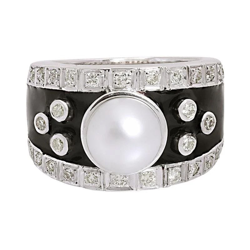 platinum rings with sapphires for wedding bands for men-Ring-South Sea Pearl and Diamond (Enamel)  (206FS)