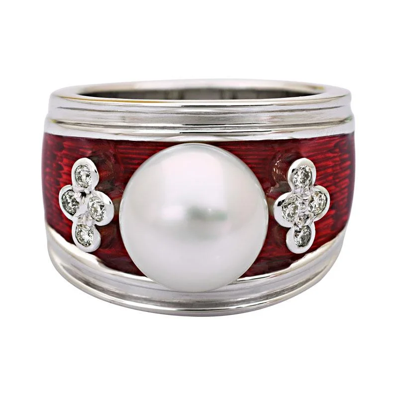 custom wedding bands for men with rubies and diamonds-Ring-South Sea Pearl and Diamond (Enamel)  (211CS)