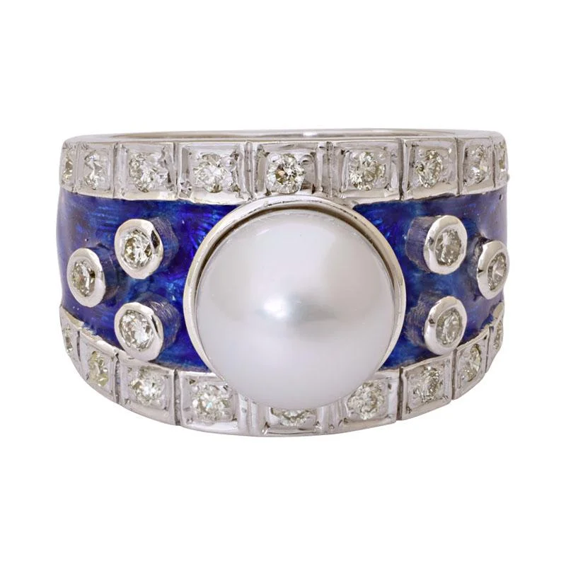 women’s engagement rings with diamonds and sapphires for engagement-Ring-South Sea Pearl and Diamond (Enamel)  (220DS)