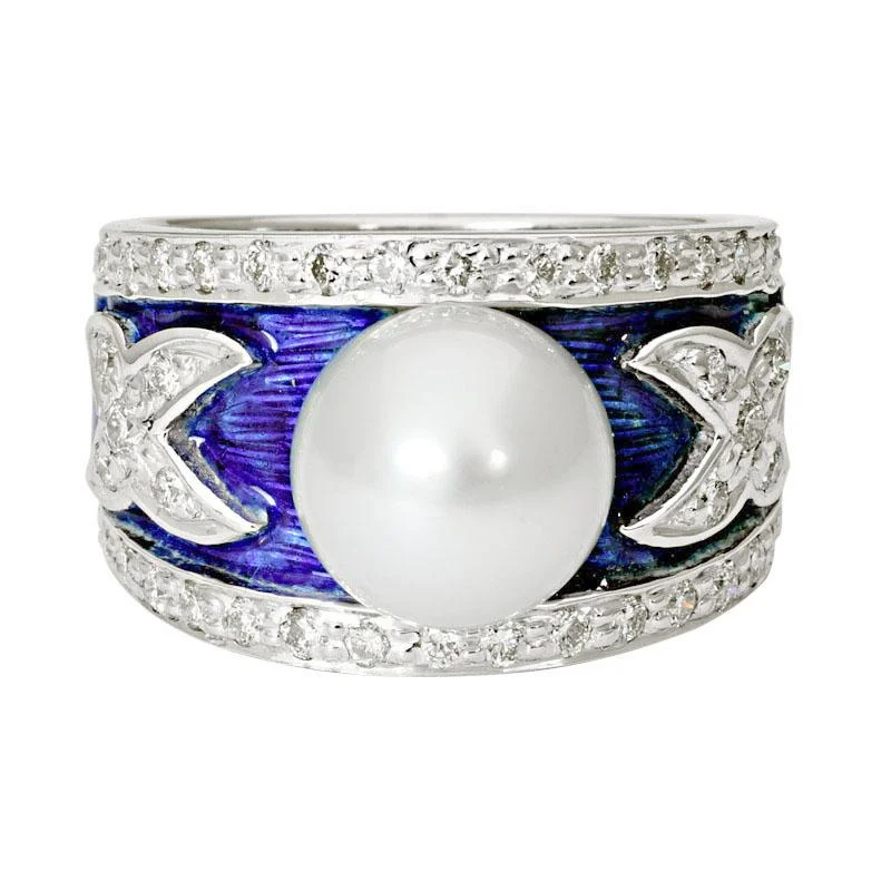 vintage wedding rings for men with diamonds and sapphires-Ring-South Sea Pearl and Diamond (Enamel)  (220MS)