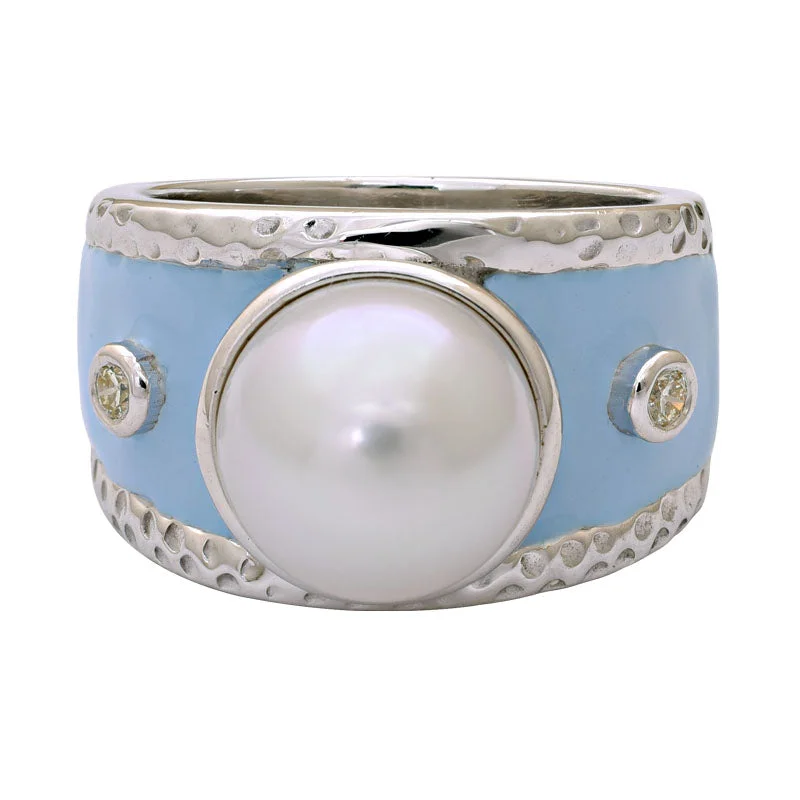 men’s rings with sapphires for wedding engagement rings-Ring-South Sea Pearl and Diamond (Enamel)