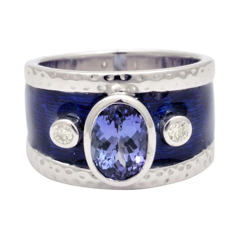 men’s wedding rings with rubies and sapphires for engagement-Ring-Tanzanite and Diamond (Enamel)  (193BS)