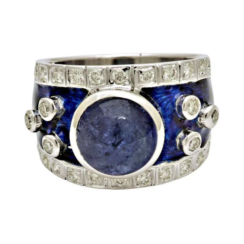 women’s engagement rings with rubies and diamonds for wedding-Ring-Tanzanite and Diamond (Enamel)  (193CS)