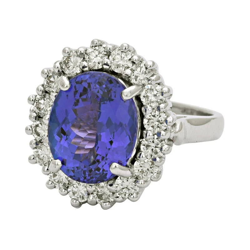 custom engagement rings for women with diamonds for wedding bands-Ring - Tanzanite and Diamond in 18K White Gold