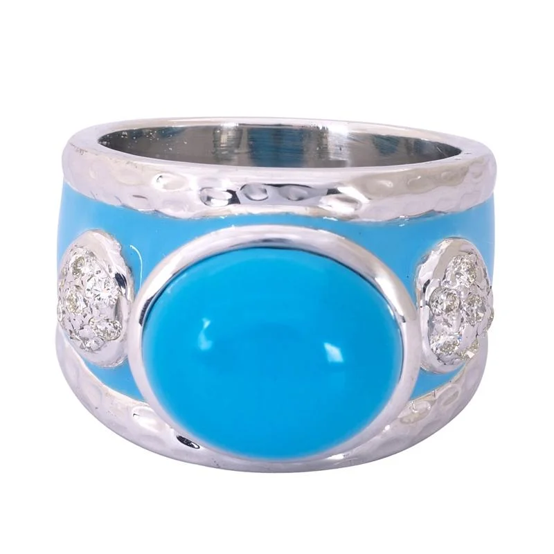 women’s rings with sapphires and rubies for wedding bands-Ring- Turquoise and Diamond (Enamel)  (265GS)