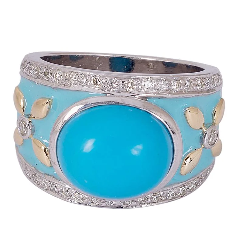 custom wedding rings with sapphires and diamonds for men-Ring- Turquoise and Diamond (Enamel)  (24NM)