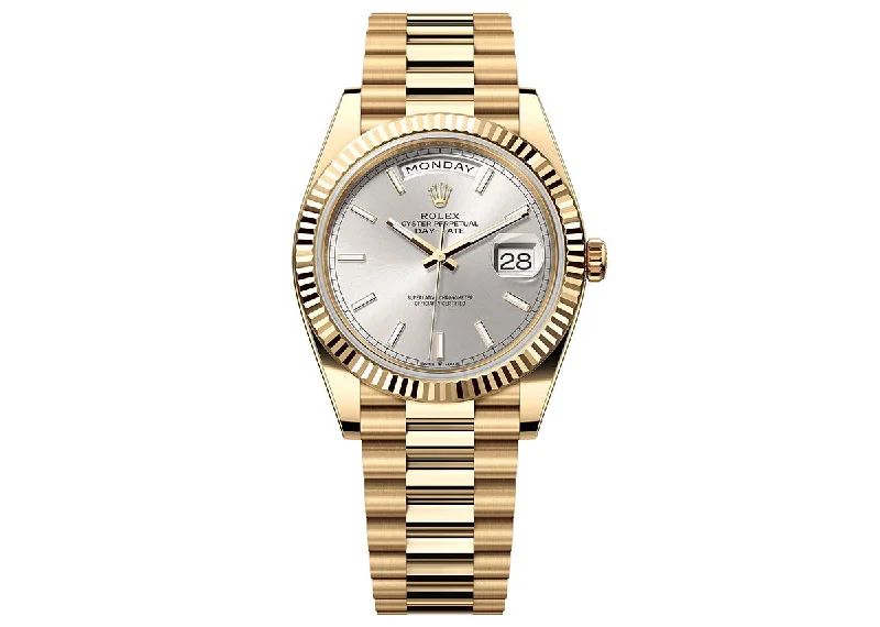 luxury watches for men with precision movement and intricate details -Rolex Day-Date 40mm 228238 Yellow Gold President Silver Dial