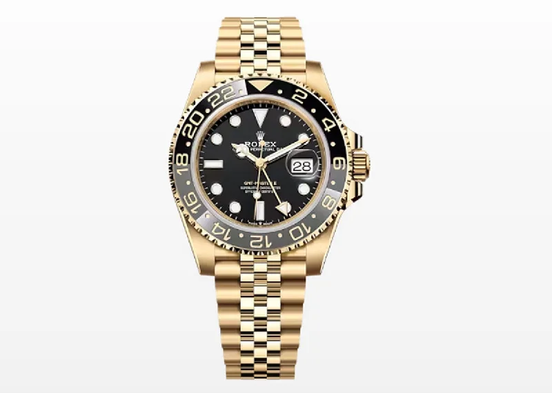 men's watches with sophisticated designs and high-tech functionality -Rolex GMT Master II 40mm 126718GRNR Yellow Gold Oyster Jubilee Black Dial