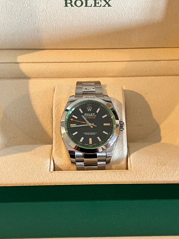 sport watches for men with heart rate, GPS, and fitness tracking -Rolex Milgauss 40mm 116400GV Steel Oystersteel Black Dial