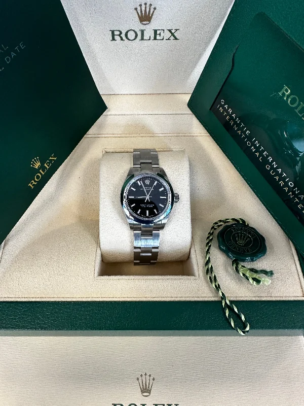 stylish men's watches with eco-friendly bands and solar-powered movement -Rolex Oyster Perpetual 31mm 277200 Oystersteel Black Dial