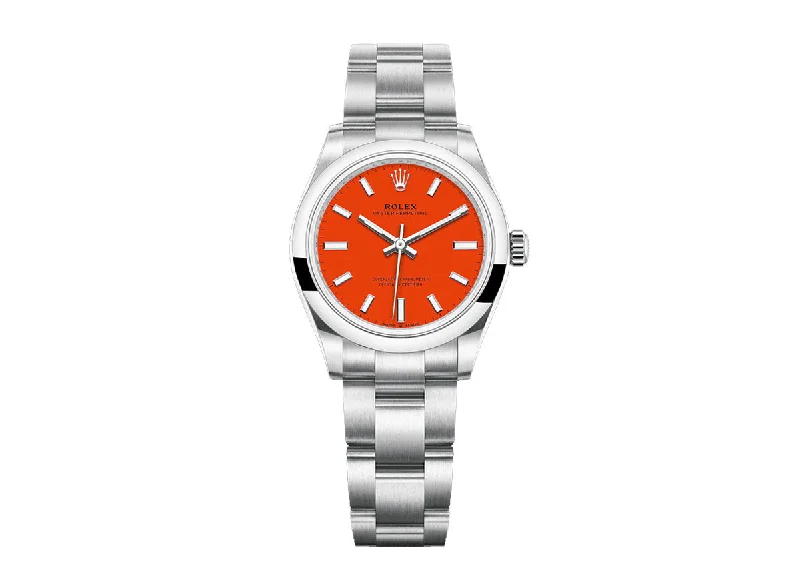 men's watches with adjustable silicone bands and digital tracking features -Rolex Oyster Perpetual 31mm 277200 Oystersteel Coral Red Dial