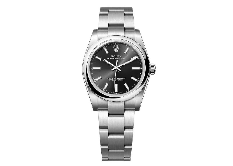 men's watches with smart features and customizable fitness tracking -Rolex Oyster Perpetual 34mm 124200 Oystersteel Bright Black Dial