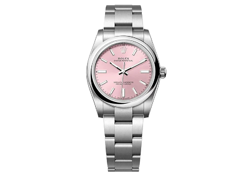 digital sport watches for men with GPS, heart rate, and step tracking -Rolex Oyster Perpetual 34mm 124200 Oystersteel Pink Dial