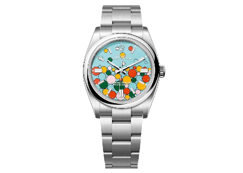 watches for men with multi-sport modes and customizable settings -Rolex Oyster Perpetual 36mm 126000 Oystersteel Celebration Motif Turquoise Blue Dial