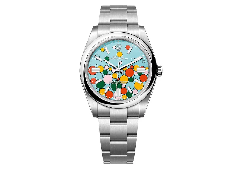 men's watches with unique features like barometer and altimeter -Rolex Oyster Perpetual 41mm 124300 Oystersteel Celebration Motif Turquoise Blue Dial