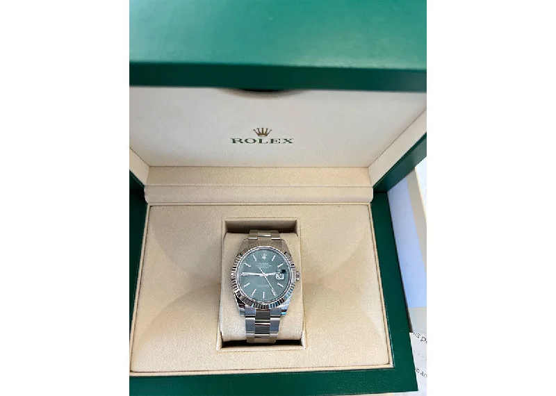 watches for women with crystal-encrusted bezels and elegant faces -Rolex Oyster Perpetual DateJust 41mm 126334 Oystersteel Mint Green Dial