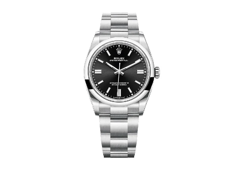 stylish watches for women with stainless steel mesh straps -Rolex Oyster Perpetual 36mm 126000 Oystersteel Bright Black Dial