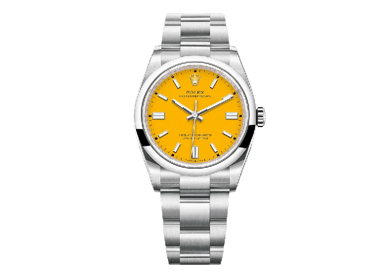 men’s watches with ceramic bands and luxury movement technology -Rolex Oyster Perpetual 36mm 126000 Oystersteel Yellow Dial