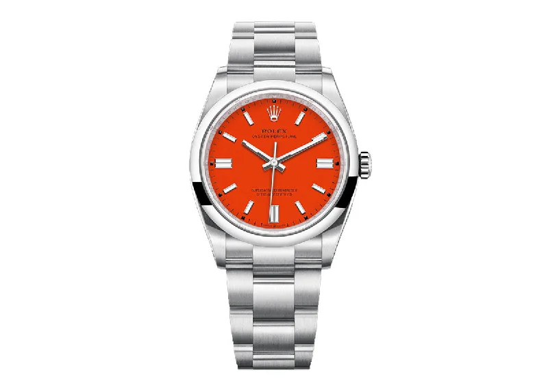 sport watches for women with built-in heart rate monitor and GPS -Rolex Oyster Perpetual 36mm 126000 Oystersteel Coral Red Dial