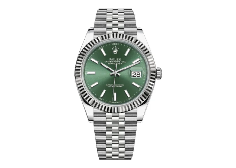 smartwatches for women with integrated health and fitness apps -Rolex Perpetual DateJust 41mm 126334 Jubilee Mint Green Dial