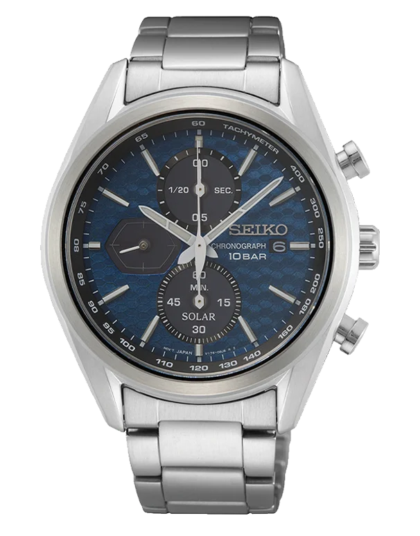 men's watches with automatic movements and rugged, outdoor features -Seiko - Mens Solar Chronograph 100M Blue Dial - SSC801P - 782531