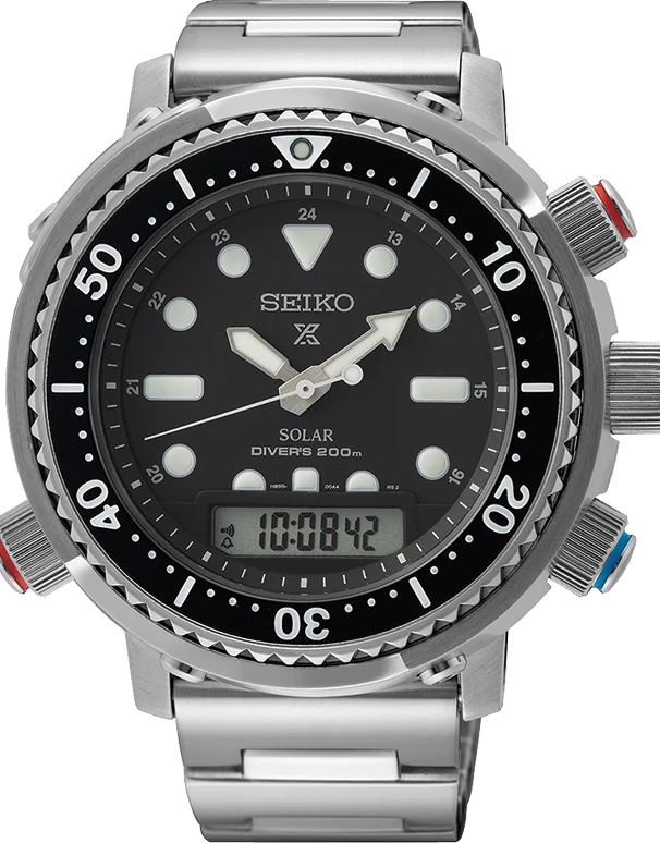 men's watches with modern designs and solar-powered features -Seiko - Prospex Mens Solar Hybrid Divers D200M Watch - SNJ033P - 785745