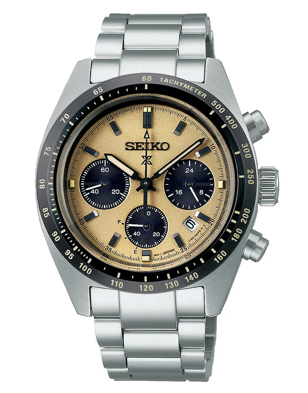 sport watches for men with advanced tracking and real-time fitness data -Seiko - Prospex Mens Speedtimer Chronograph Beige Dial Watch - SSC817P - 784700