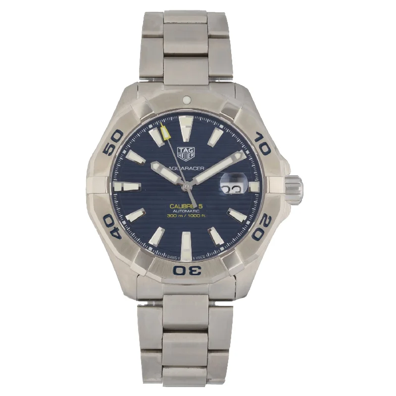 men's watches with classic round faces and leather straps -Tag Heuer Aquaracer WAY2012 44mm Stainless Steel Watch