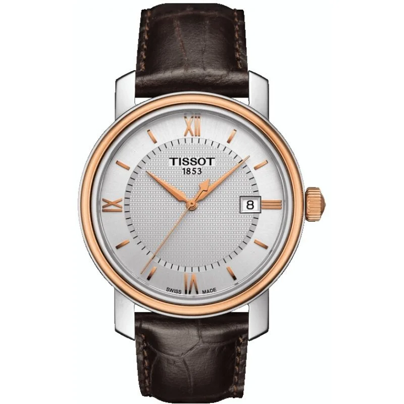 watches for men with sleek, elegant designs and modern movement technology -Tissot Bridgeport Brown Leather Strap Gents Watch T0974102603800