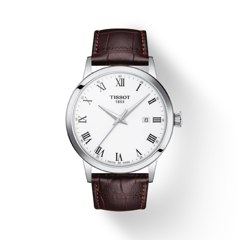 luxury watches for men with vintage designs and leather bands -Tissot Silver Classic Dream with Brown Leather Strap