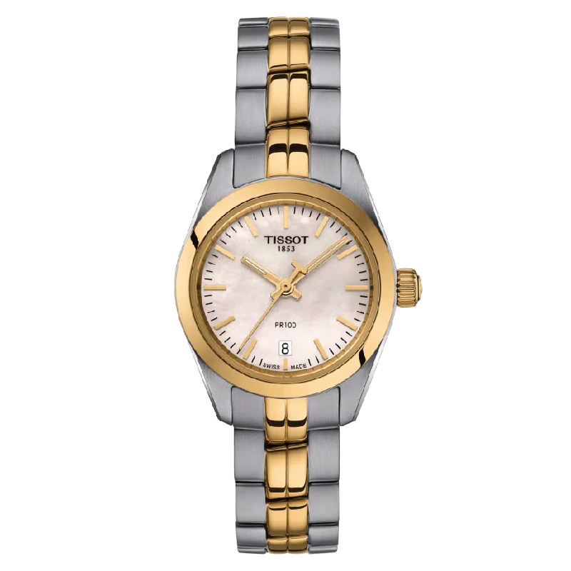 luxury women’s watches with adjustable straps and gemstone details -Tissot PR 100 Two Tone Small Ladies Watch