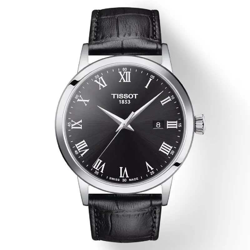 stylish men's watches with eco-friendly bands and solar-powered movement -Tissot T-Classic Black Dial Men 42mm