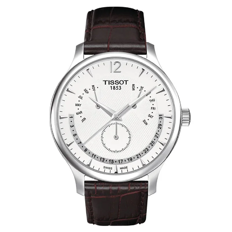 watches for men with solar-powered movement and leather bands -Tissot T-Classic Silver Dial Men 42mm