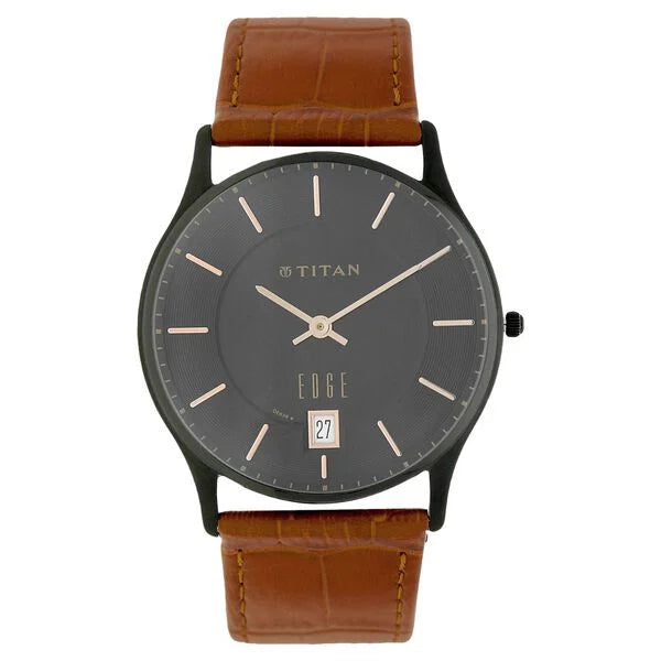 men's watches with rugged designs and sophisticated features -Titan Edge Grey Dial Analog with Date Leather Strap watch for Men 1683nl01