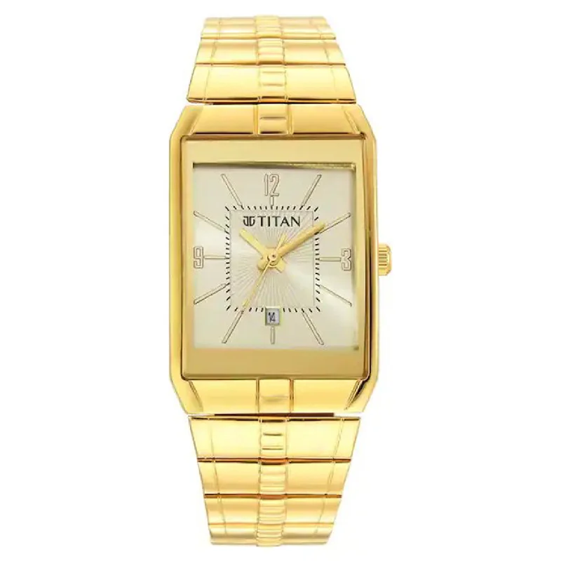 stylish men’s watches with bold, oversized faces and leather straps -Karishma Men Champagne Dial & Stainless Steel Strap