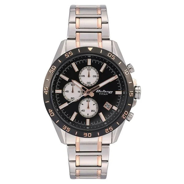 men's watches with sophisticated designs and high-tech functionality -Titan Quartz Chronograph Black Dial Stainless Steel Strap Watch for Men 90106km02