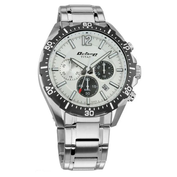 men's watches with luxury leather straps and advanced digital features -Titan Quartz Chronograph Silver Dial Stainless Steel Strap Watch for Men 90108km01