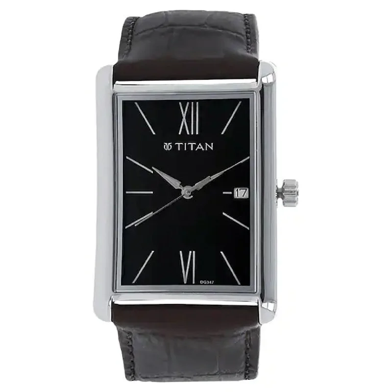 elegant watches for women with leather straps and gold-plated details -Workwear Men Black Dial & Leather Strap