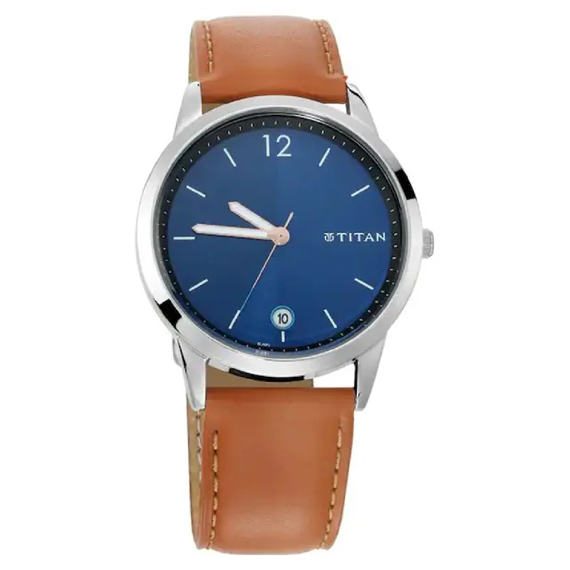 men’s watches with high-tech functionality and luxury leather bands -Workwear Men Blue Dial & Brown Leather Strap