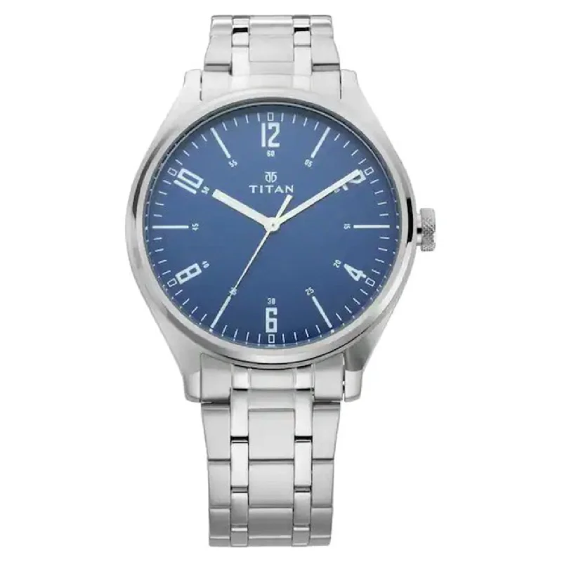 women's watches with minimalistic designs and slim metal bands -Workwear Men Blue Dial & Stainless Steel Strap