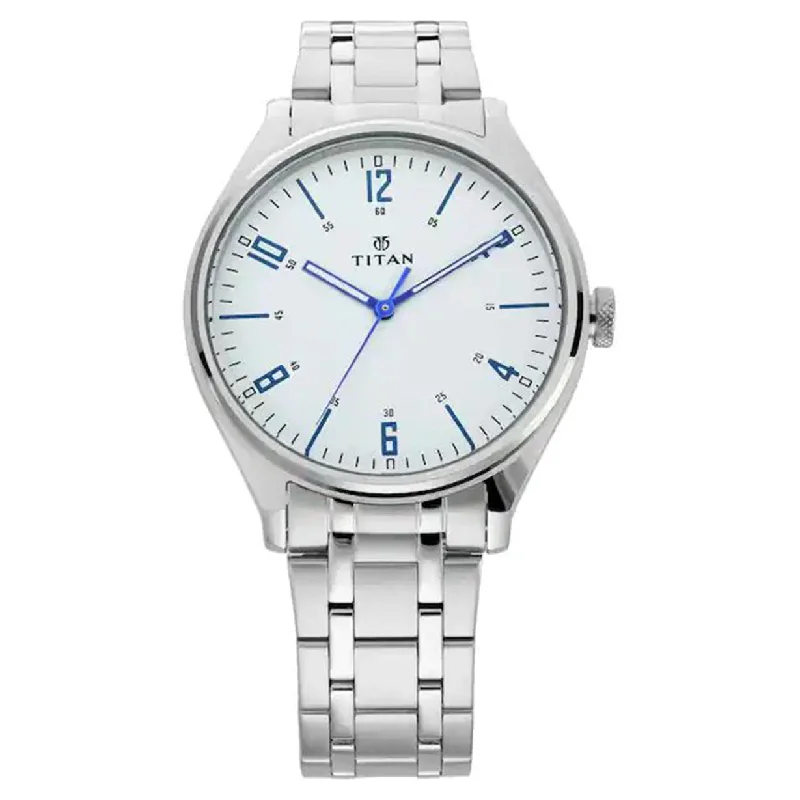 watches for men with heart rate monitoring and waterproof features -Workwear Men White Dial & Stainless Steel Strap