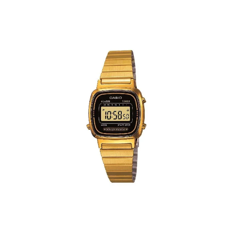 watches for men with simple, modern faces and durable silicone bands -Casio Vintage Retro Black Face Golden Bracelet Watch